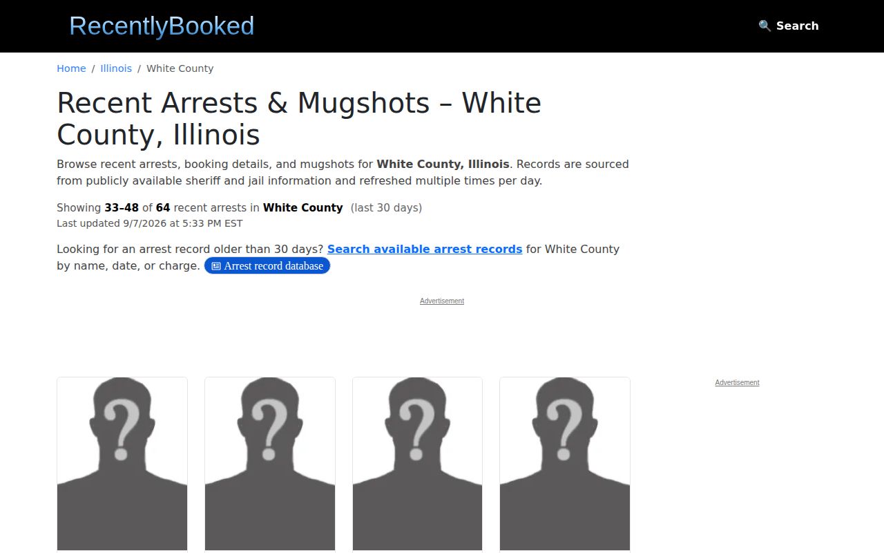 White County rolling multi-day arrest page with unofficial source caveat