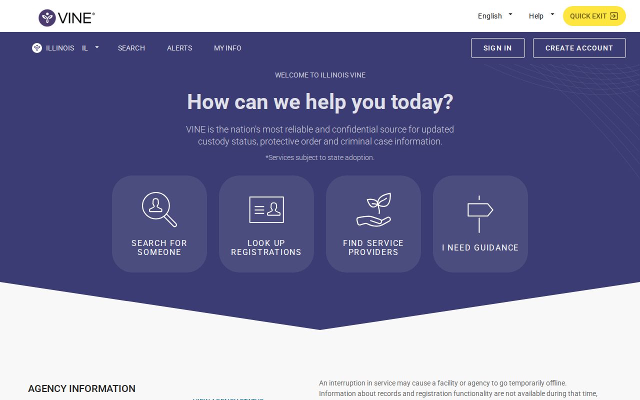 Illinois VINELink search screen for a White County custody check